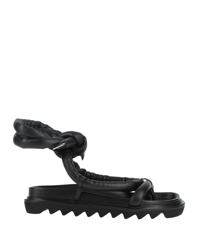 Studio Amelia Tubular Leather Ankle-tie Flat Sandals, Black In Black