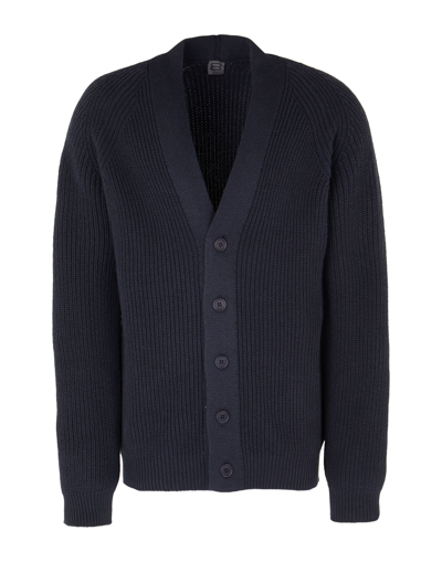 Shop 8 By Yoox Cotton-blend Ribbed Cardigan Man Cardigan Midnight Blue Size L Acrylic, Recycled Cotton