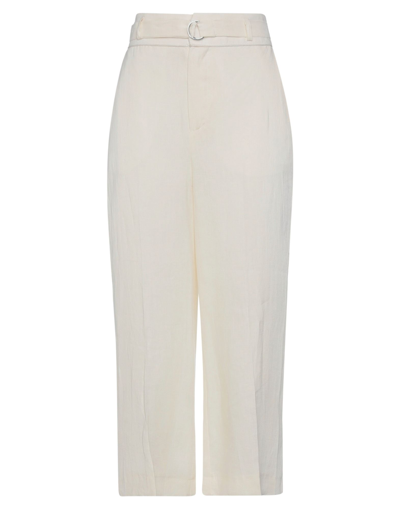 Shop Kaos Woman Cropped Pants Ivory Size 6 Linen In White