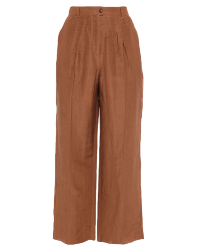 Shop Agnona Woman Pants Brown Size 10 Linen, Silk