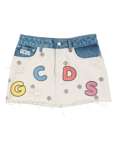 Shop Gcds Denim Skirts In Ivory