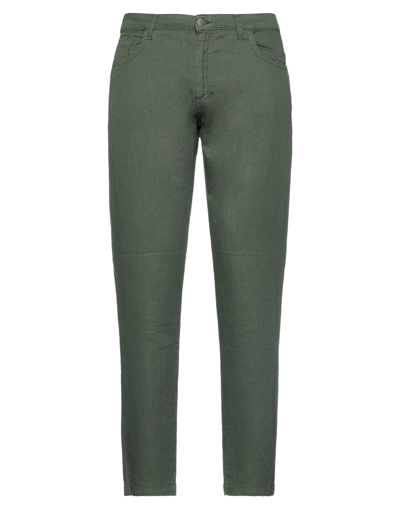 Shop Les Copains Man Pants Military Green Size 38 Cotton, Elastane