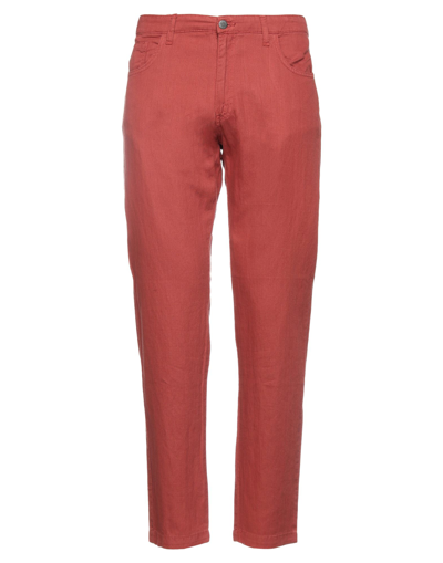 Shop Les Copains Man Pants Rust Size 32 Cotton, Elastane In Red