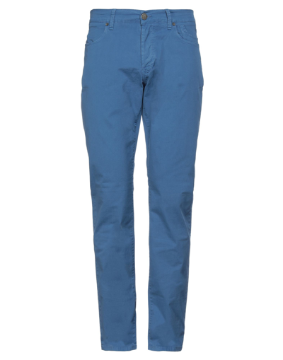 Shop Jeckerson Man Pants Azure Size 29 Cotton, Elastane In Blue
