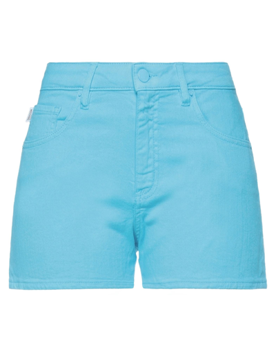 Shop Love Moschino Woman Denim Shorts Azure Size 4 Cotton, Flax, Elastane In Blue