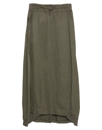 Shop European Culture Woman Long Skirt Military Green Size Xs Rayon, Cotton, Viscose, Linen, Elastane