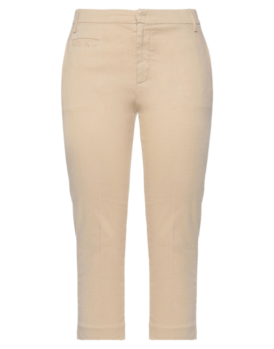 Shop Dondup Woman Cropped Pants Sand Size 6 Linen, Cotton, Elastane In Beige