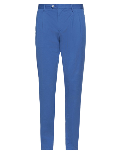 Shop 0909 Fatto In Italia Man Pants Azure Size 30 Cotton, Elastane In Blue