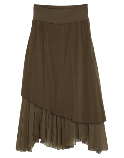 Shop European Culture Woman Midi Skirt Military Green Size S Cotton, Elastane