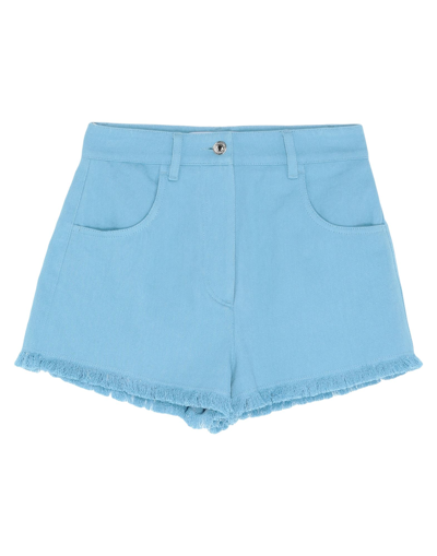 Shop Msgm Woman Denim Shorts Azure Size 6 Cotton, Linen In Blue