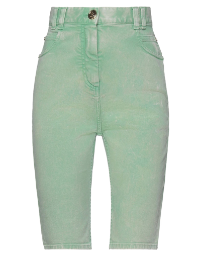Shop Balmain Woman Denim Shorts Light Green Size 4 Cotton, Elastane