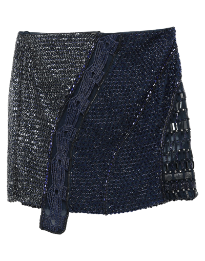 Shop Versace Woman Mini Skirt Midnight Blue Size 8 Silk, Cotton, Polyester, Metal, Pvc - Polyvinyl Chlori