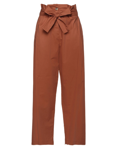 Shop Solotre Woman Pants Tan Size L Cotton In Brown