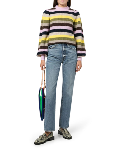 Shop Ganni Striped Wool-blend Jumper In Multicolour