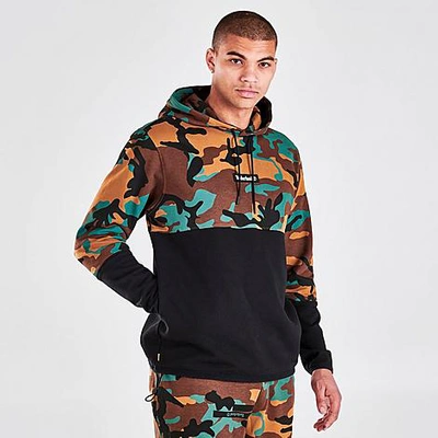 Shop Timberland Men's All-over Camo Print Pullover Hoodie In Brown/smoky Pine Camo/black
