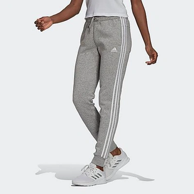 Shop Adidas Originals Adidas Women's Essentials Slim Tapered Cuffed Jogger Pants In Medium Grey Heather/white