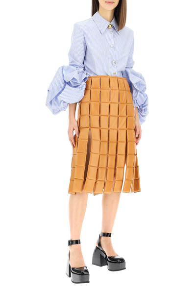 Shop A.w.a.k.e. Quilted Vegan Leather Midi Skirt In Orange