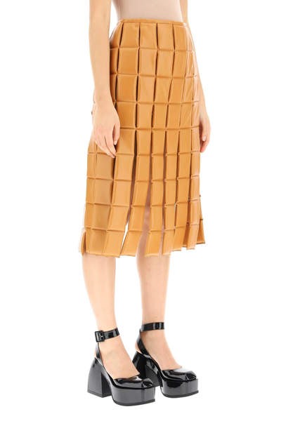 Shop A.w.a.k.e. Quilted Vegan Leather Midi Skirt In Orange