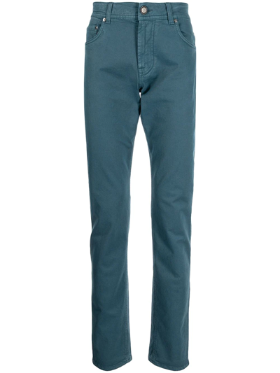 Shop Corneliani High Waist Tapered Trousers In 蓝色