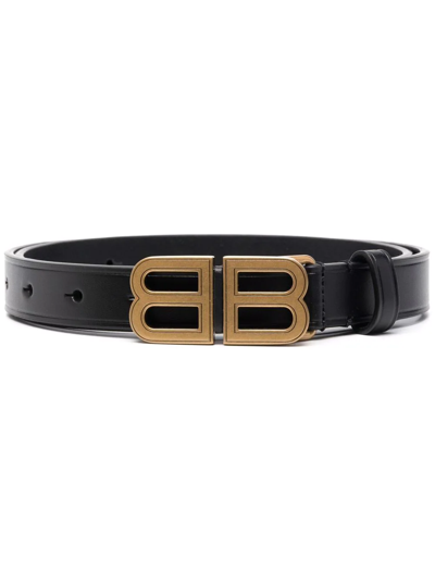 Shop Balenciaga Bb Hourglass Thin Leather Belt In Schwarz