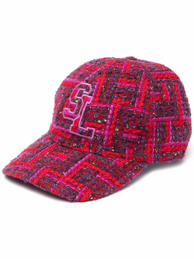 Shop Saint Laurent Logo-patch Tweed Cap In Rot
