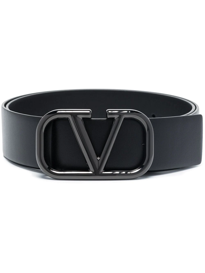 Shop Valentino Vlogo Leather Buckle Belt In Schwarz