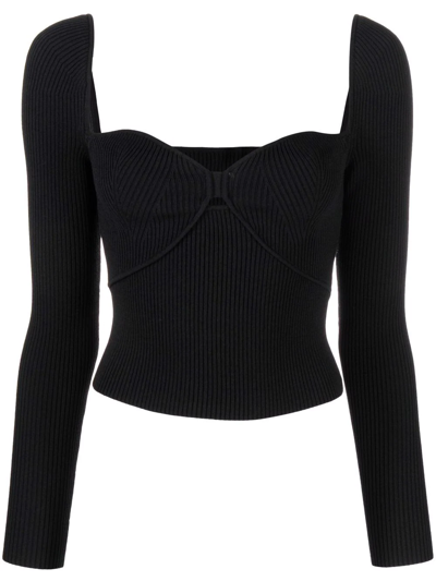Self-portrait Sweetheart-neck Ribbed Knit Top In Black | ModeSens