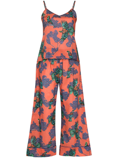 Shop Desmond & Dempsey Passerine-print Pajama Set In Orange