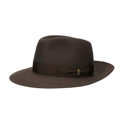 Shop Borsalino Folar Large Brim In Brown Hatband In The Same Shade