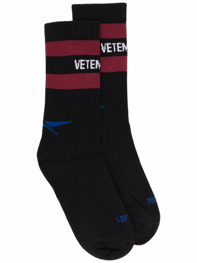 Shop Vetements Logo-print Ribbed Socks In Black