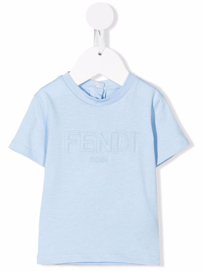 Shop Fendi Embossed Logo T-shirt In Blue