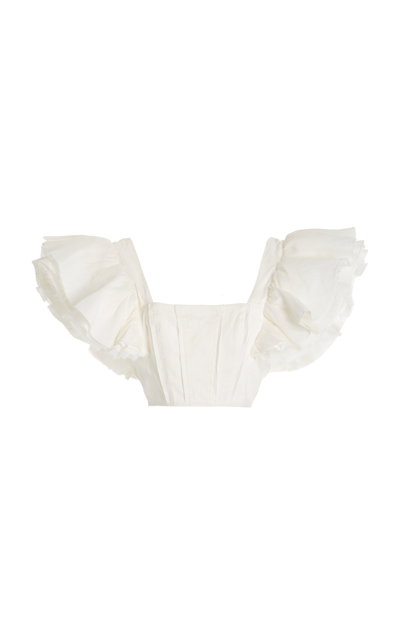 Shop Aje Women's Vanades Ruffled Linen-blend Crop Top In Ivory