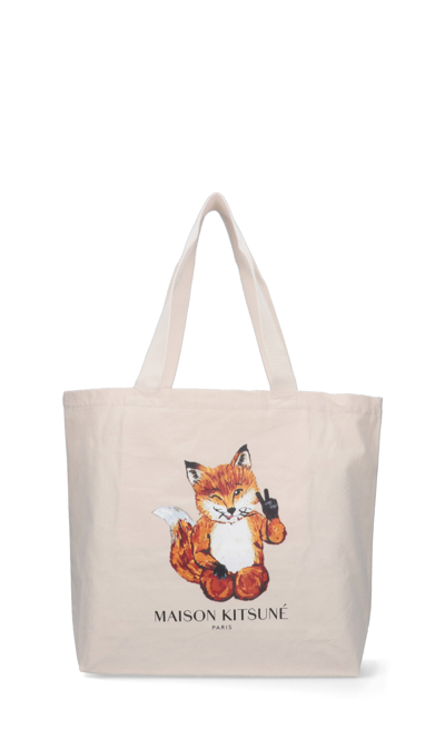 Shop Maison Kitsuné 'all Right Fox' Tote Bag In Neutrals