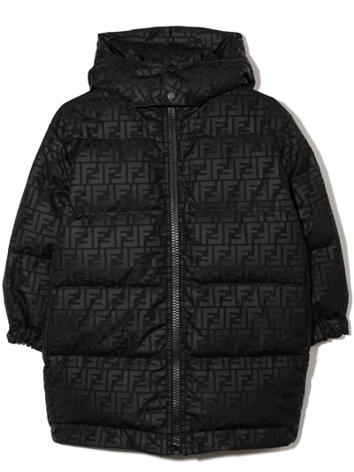 Shop Fendi Teen Ff Print Puffer Jacket In Black