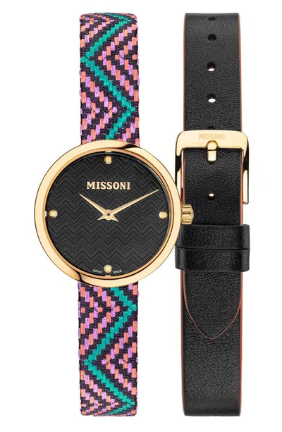Shop Missoni M1 Chevron Dial Strap Watch Set, 29mm In Ip Champagne