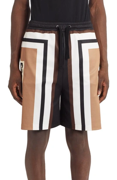 Shop Valentino Archive Print Pull-on Shorts In Gold/ White/ Brown