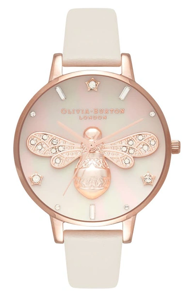 Shop Olivia Burton Sparkle Bee Leather Strap Watch, 34mm In Rose