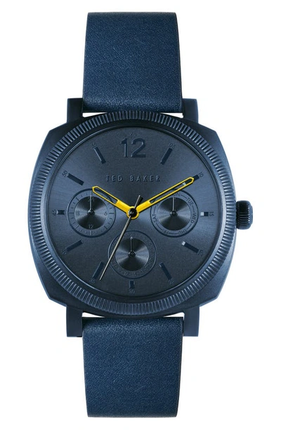 Shop Ted Baker Caine Leather Strap Watch, 42mm In Blue