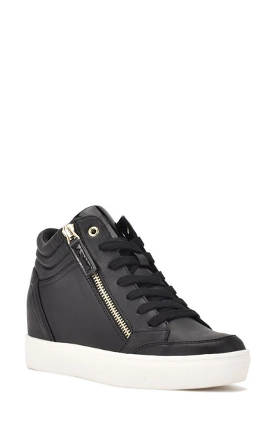 Shop Nine West Tons Lace-up Wedge Sneaker In Black