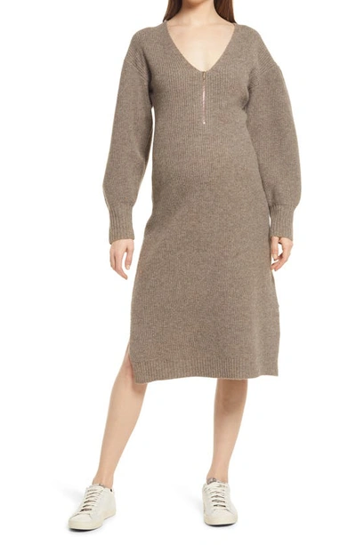 Shop Emilia George Eva Long Sleeve Merino Wool Blend Maternity Sweater Dress In Camel