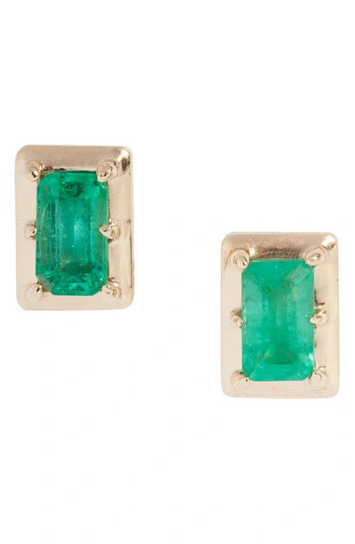 Shop Anzie Dew Drop Melia Carré Emerald Stud Earrings In Green Gold
