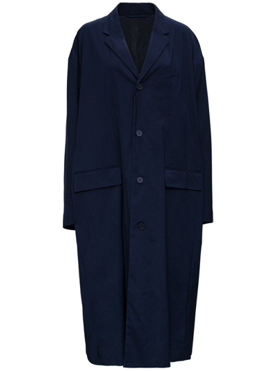 Shop Balenciaga Oversize Long Coat In Blue Nylon