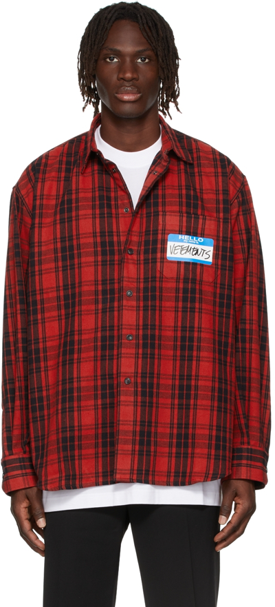 Shop Vetements Red 'my Name Is' Shirt In Red Check