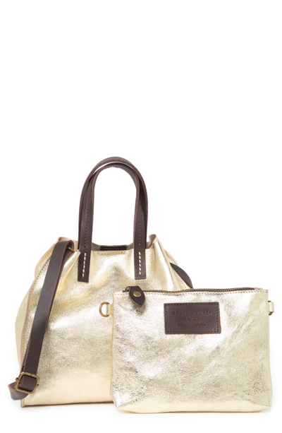 Shop Maison Heritage Coti Metallic Leather Crossbody Tote In Gold