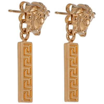 Shop Versace Greca Earrings In Oro