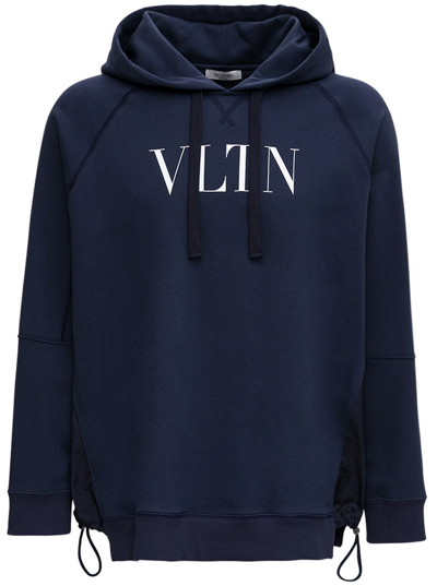 Shop Valentino Blue Cotton Hoodie With Vltn Print