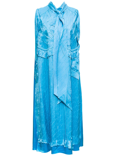 Shop Balenciaga Light Blue Jacquard Silk Dress With Patches