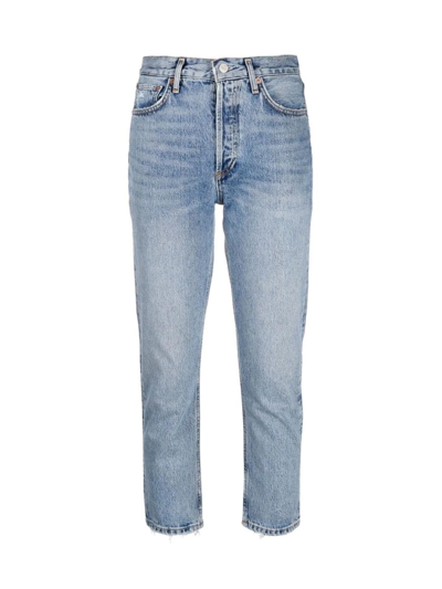 Shop Agolde Organic Cotton Riley Cropped Jeans In Endless Medium Indigo