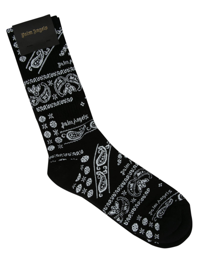 Shop Palm Angels Bandana Socks In Black/off White