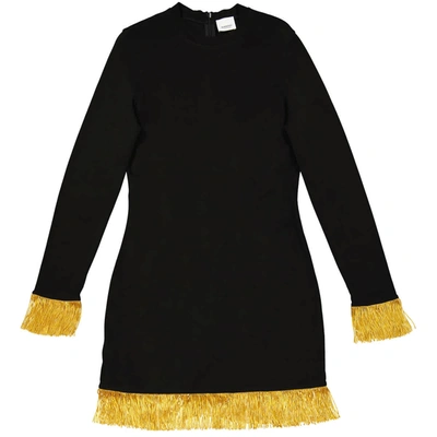 Shop Burberry Ladies Black Fringe Trim Mini Dress